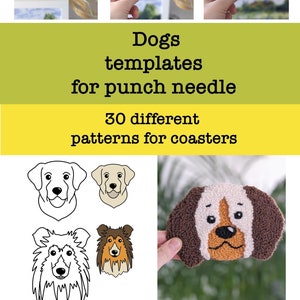 Op de afbeelding: Een set van 30 verschillende hondenthema's voor het maken van onderzetters met een prikpen. De patronen omvatten een verscheidenheid aan rassen, zoals een corgi, husky en een Franse bulldog. De patronen zijn perfect voor het maken van unieke en gepersonaliseerde onderzetters.