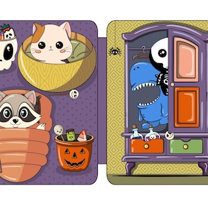 Paper doll Halloween Printable DIY project Halloween Dollhouse with animals Paper Dolls Busy Book & Activities for Kids PDF