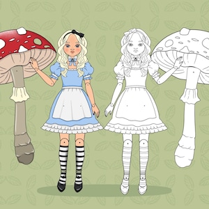 Articulated paper doll Alice&#39;s Adventures in Wonderland, digital download