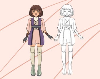 Articulated Anime Paper Doll: Color & B/W Printable (Digital Download)