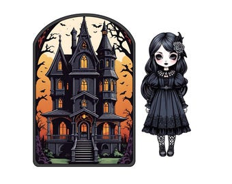 Gothic Paper Doll, Halloween Party, (Digital Download)