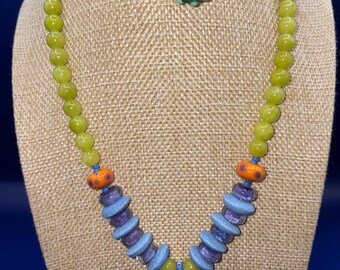 Handcrafted Glass Bead Necklace with Earrings