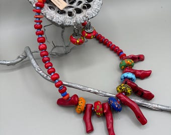 Handcrafted- RED ZION- Afrocentric necklace & earring set