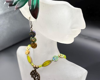 Handcrafted Necklace & Earring Set made with Glass Beads. HYPOALLERGENIC