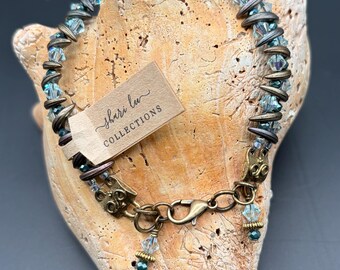 Handcrafted Crescent Bead & Crystal bracelet