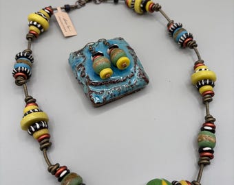 Handcrafted Afrocentric Beaded Leather Necklace & Earring Set