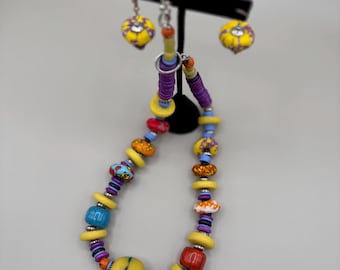 Handcrafted Multi-Colored Afrocentric Necklace & Earring set