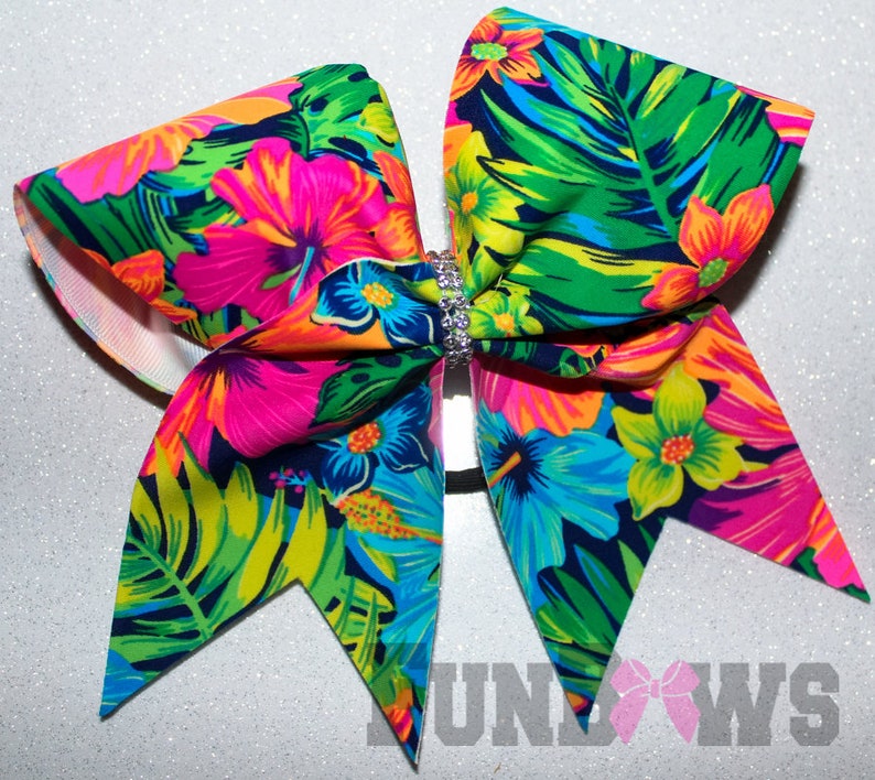 Gorgeous Tropical Hawaii  flowers allstar cheer bow by  FunBows !
