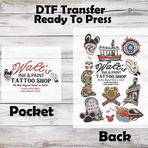 Walt's Ink & Paint Tattoo Shop DTF Transfer, Disney Inspired Tattoo Pocket Back Print bild 1