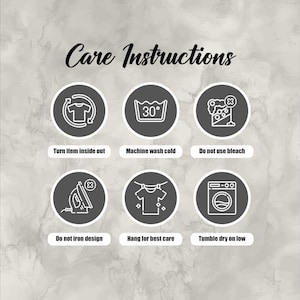 six black and white icons arranged in a grid, each representing a different care instruction for washing clothes.
