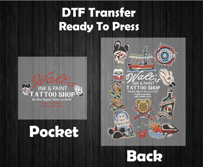 Walt's Ink & Paint Tattoo Shop DTF Transfer, Disney Inspired Tattoo Pocket Back Print bild 2
