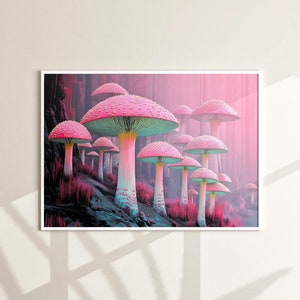 Blush Glade - surreal printable art, dreamlike, enchanted, mushrooms, wall decor, digital download