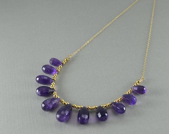 Amethyst briolette gold filled chain necklace