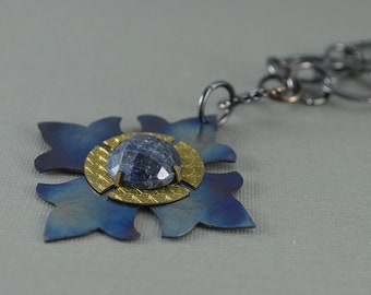 Blue Sapphire Titanium and Brass Necklace