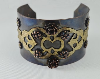 Copper and brass riveted cuff bracelet