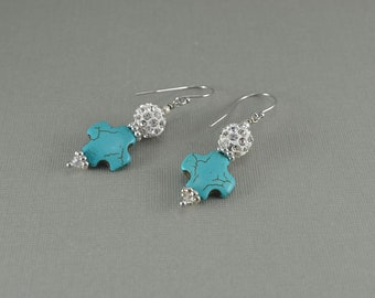 Blue Magnesite Pave Rhinestone Dangle Earrings