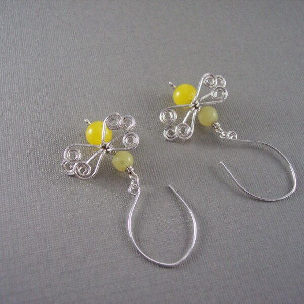Yellow serpentine butterfly sterling silver earrings