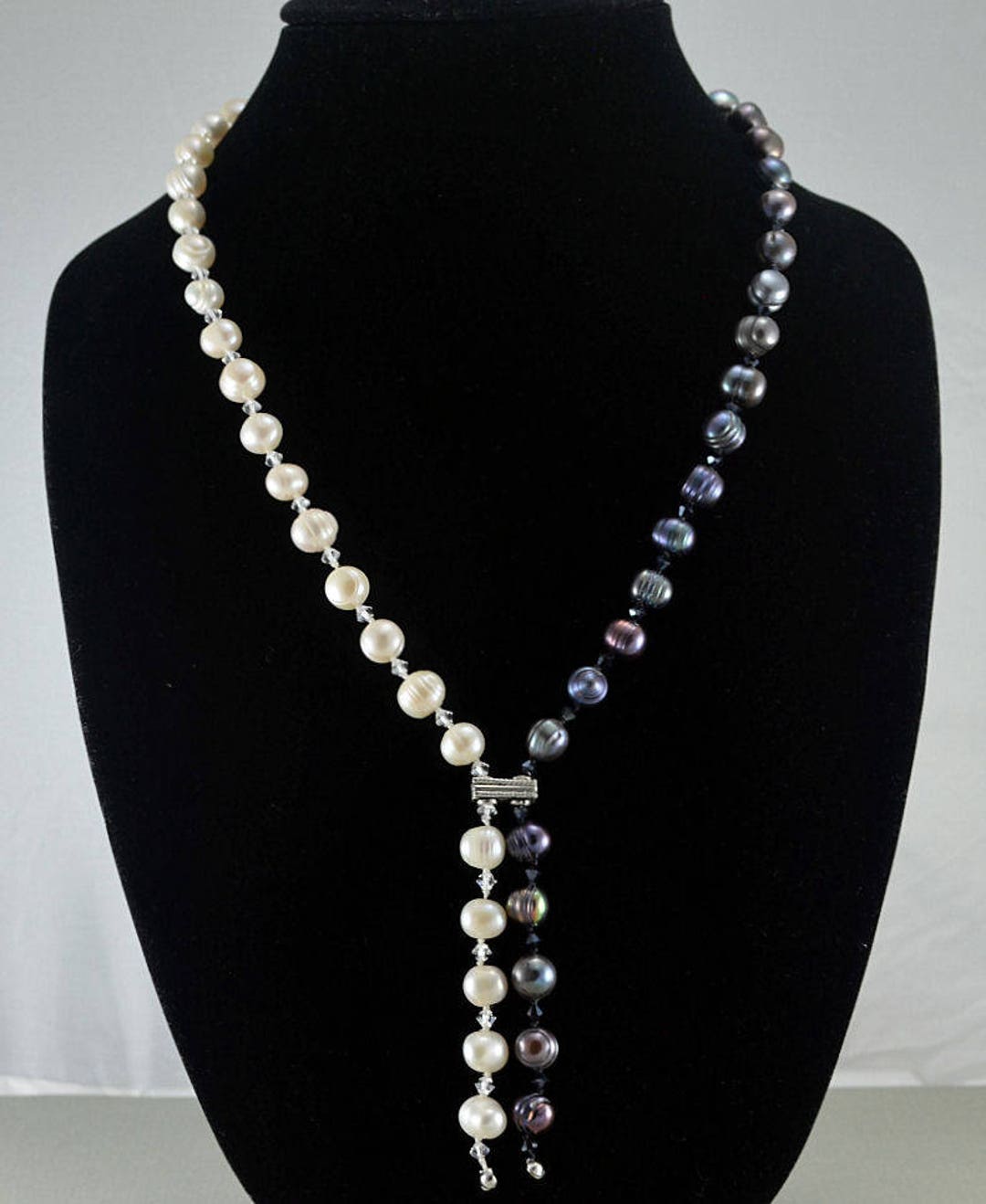 Black and White Knotted Freshwater Pearl Sterling Silver Y - Etsy