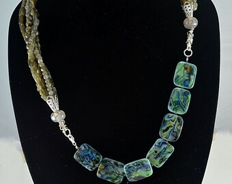 2 in 1 labradorite and mother of pearl necklace and bracelet