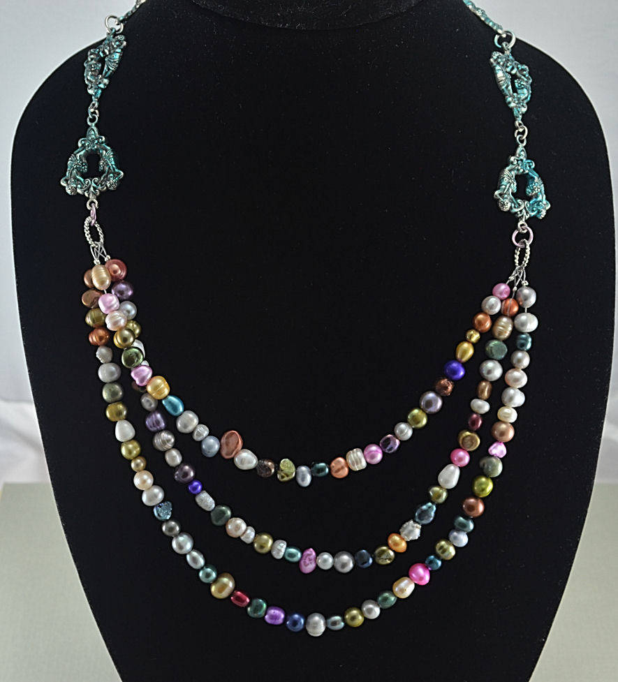 3 Strand Multi Color Freshwater Pearl Necklace - Etsy