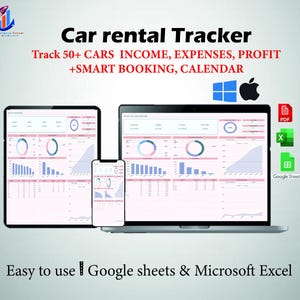 Autoverhuurtracker Excel en Google Spreadsheets | Verhuurdashboard, ROI-kostenlogboek, wagenparkbeheer, tool voor boekingskalender