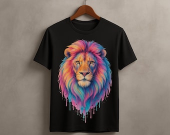 Cabeza de león majestuosa PNG: Diseño de camiseta colorido (descarga digital)