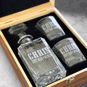 Best Fathers Day Gift, Signature Custom Whiskey Decanter Box and Glass Set, Engraved Glass Set, Whiskey Lover, Gift for Him, Whisky Decanter