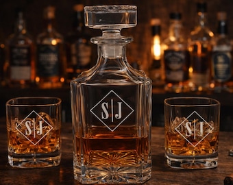Engraved Bourbon Decanter Set with Bourbon Glasses - Retirement Gift, Graduation Gift, Groomsmen Gift for Him