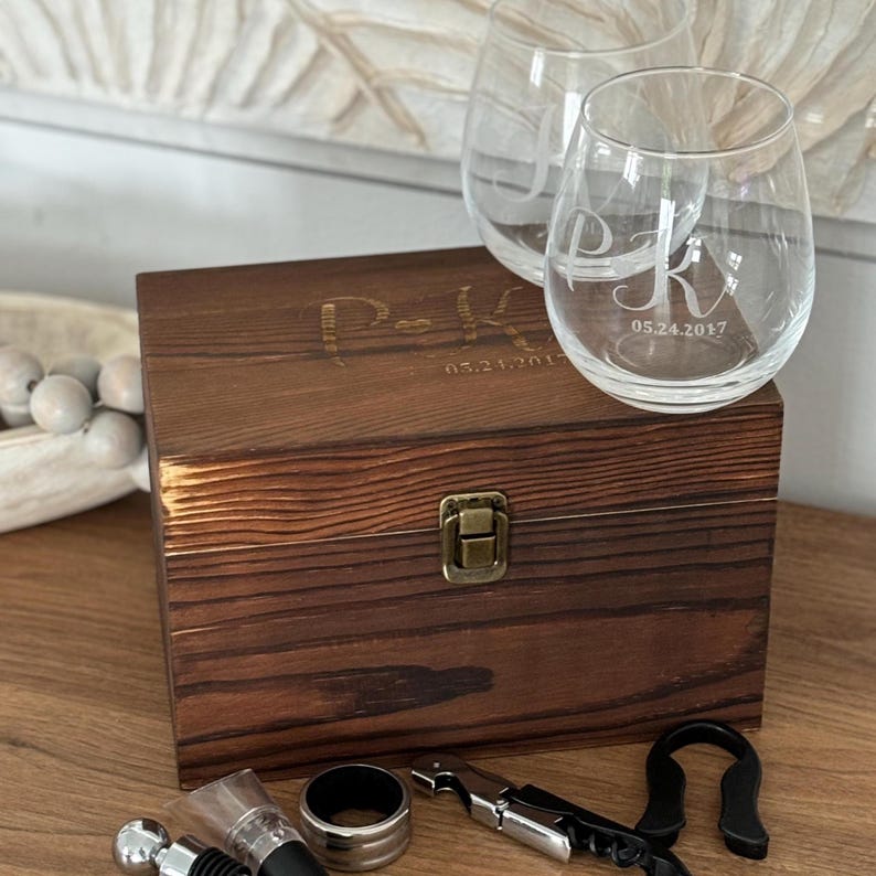 Engraved Wine Box Gift Set With Custom Wine Glasses, Perfect ...