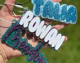 Back to School Keychain Acrylic Custom Name Bag Charm, Personalized Lunch Bag & Cheer Team Gift