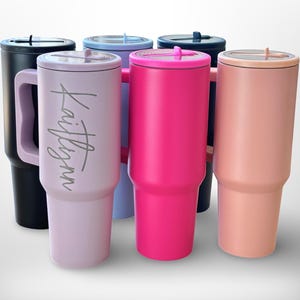 Personalized 40oz Tumbler With Handle Lid and Straw, Insulated Engraved Cup, Bridesmaid Proposal, Gifts for Her, Rainbow Custom Tumbler