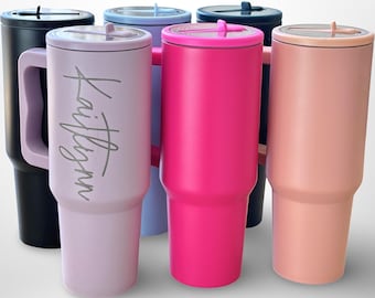 Personalized 40oz Insulated Tumbler: Engraved Rainbow Cup With Handle