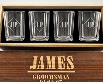Shot Glass Set in Wooden Box Custom Engraved