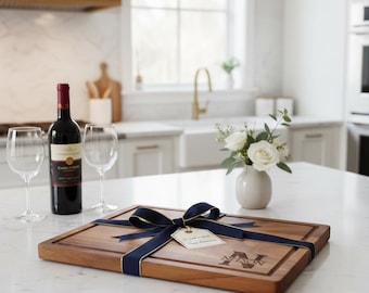 Personalized Hardwood Walnut Cutting Board with Juice Groove ,Custom Split Monogram Gift | Engraved Wedding & Housewarming Present