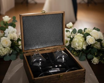 Personalized Wooden Wine Gift Box Set with Engraved Glasses, Wine Opener & Accessories | Christmas, Wedding, Anniversary Gift