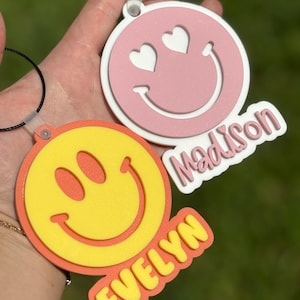Smiley Face Backpack Keychains-Bag Tags- Backpack Name Tags- Bog Bag Tags- Sports Bag Keychain- Name Keychain- Diaper Bag Name Tag