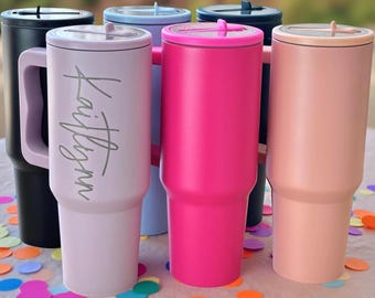Personalized 40oz Insulated Tumbler: Engraved Rainbow Cup With Handle
