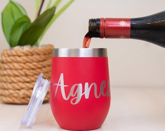 Customized Wine Tumbler Bridesmaid Gift - Wedding Party Glass with Lid, Maid of Honor, Matron, Vacation Tumbler