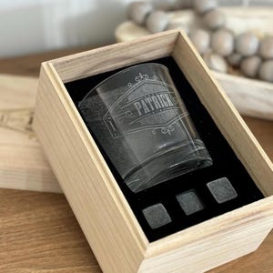 Glasses Set,Personalized Whiskey Glasses Set with Engraved Wooden Box & Stones - Custom Gift for Men, Dad, Husband, Whiskey Lovers