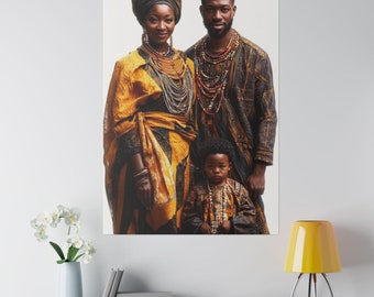 Africa Family Matte Canvas, Vibrant African Family Portrait, Ethnic Art Print, Modern African Artwork, Cultural Wall Decor, Family Bond Art