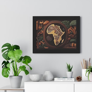 Africa Map Framed Horizontal Poster, Africa Map Wall Art, African Continent Map Print for Home Décor, Cultural Wall Art for Living Room