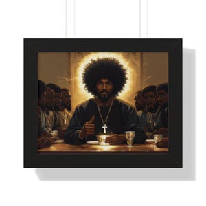 Africa Jesus Framed Horizontal Poster, African Christian Artwork, Black Jesus Poster, Religious Wall Decor, Spiritual Home Decoration Art