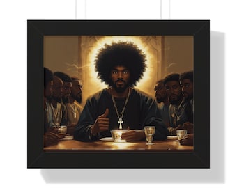Africa Jesus Framed Horizontal Poster, African Christian Artwork, Black Jesus Poster, Religious Wall Decor, Spiritual Home Decoration Art