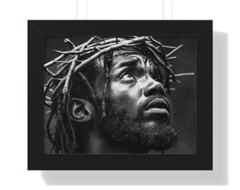 Black African Jesus Framed Poster, Unique Religious Wall Decor, Afrocentric Christian Home Decor, Ethnic Spiritual Artwork Canvas Gifts