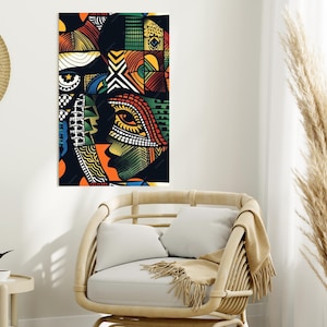 DIGITAL ART colorful-illustration-with-woman-man-with-large-face, African art , printable art ,Home decor, Ethnic Decor,  African Artwork