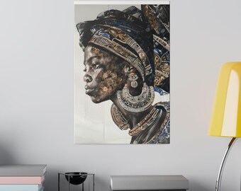 Afrika Frau malen Matte Leinwand, Atemberaubender afrikanischer Kunstdruck, mutiges weibliches Porträt, lebendiges Wohndekor, einzigartige Frauenporträt-Wanddekoration