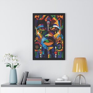 African Royalty Art Framed Vertical Poster, Elegant African Queen Wall Decor, Afrocentric Art for Home, Black Excellence Poster Gift For Her