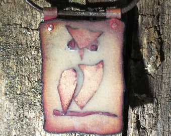 owl gift copper necklace jewelry unique hand-painted owl pendant gift