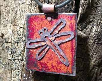 Dragonfly gift copper necklace jewelry unique hand-painted dragonfly pendant gift