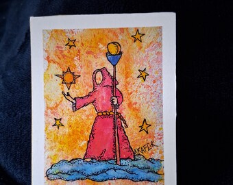 Connoisseur of Celestial Objects mini art print of an original ink and watercolor painting